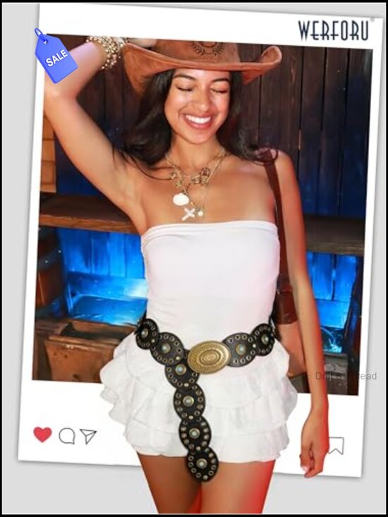 Western Disc Belt with Turquoise Accents - Cowgirl Country Concert Accessory main image 6